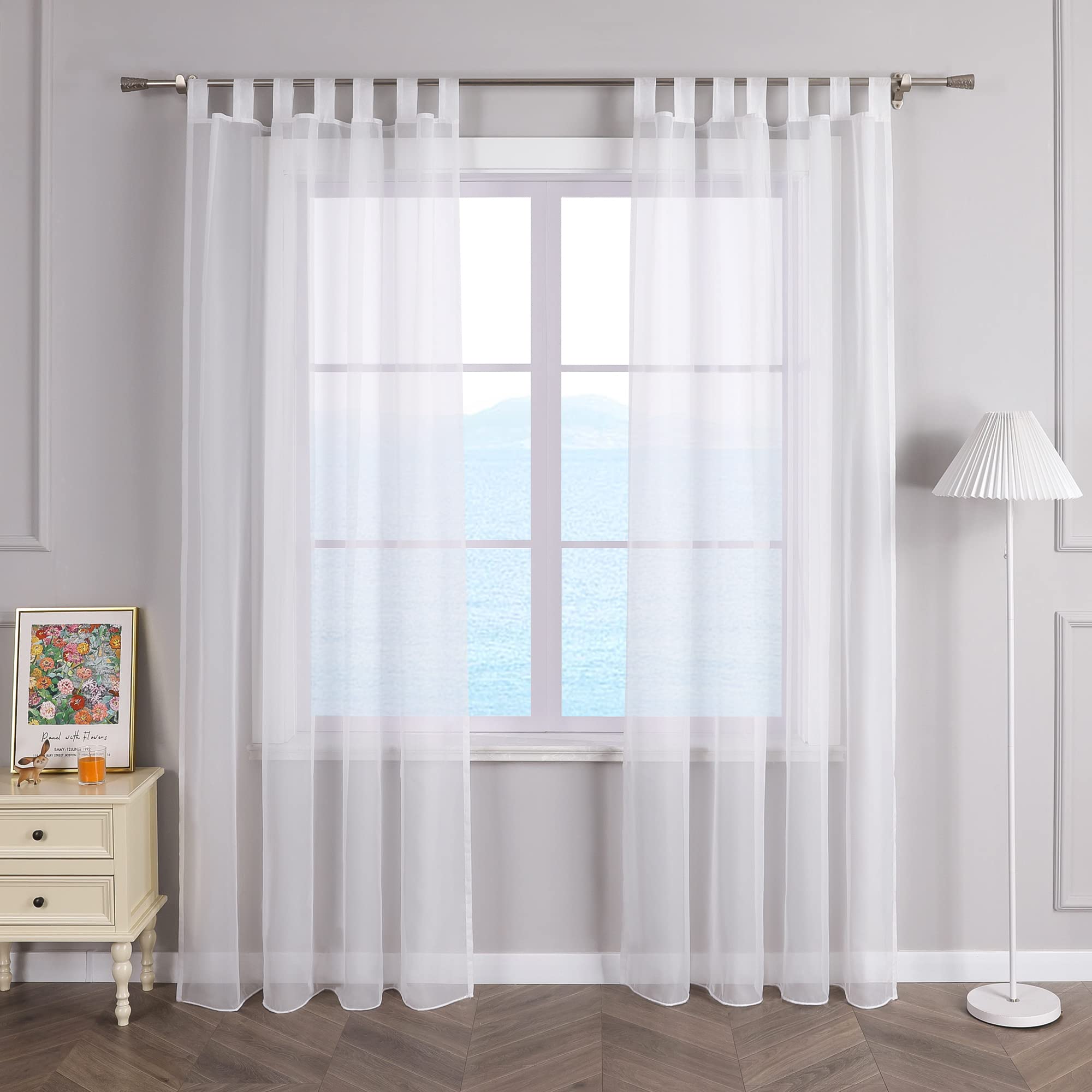 ESLIR Curtains with Tabs Window Curtain Transparent Voile White W x H 140 x 145 cm Pack of 1