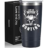 Onebttl Hunting Gifts for Men, Father's Day Gifts for Hunter Dad, Grandpa, 20oz Stainless Steel Tumbler, Spill-Proof Lid & Straw Included, Black - Life is Better When Hunting