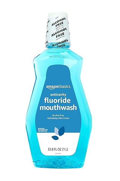 AMAZON BASICS FLUORIDE MOUTHWASH FOR ADULTS, ANTICAVITY, ALCOHOL FREE – REFRESHING MINT FLAVOR, 1 LITER, 1-PACK