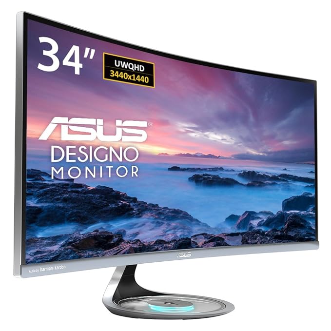 Asus MX34VQ 86,4cm (34 Zoll) Curved Monitor (UWQHD, HDMI, DisplayPort, 5ms Reaktionszeit) silber/schwarz