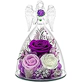 Tyvouflo Preserved Roses in Glass Angle Figurines - Forever Flowers Gift for Women - Birthday, Valentine's Day, Eternal Roses for Grandma, Daughter,Girlfriend,Flowers for Delivery(Purple)