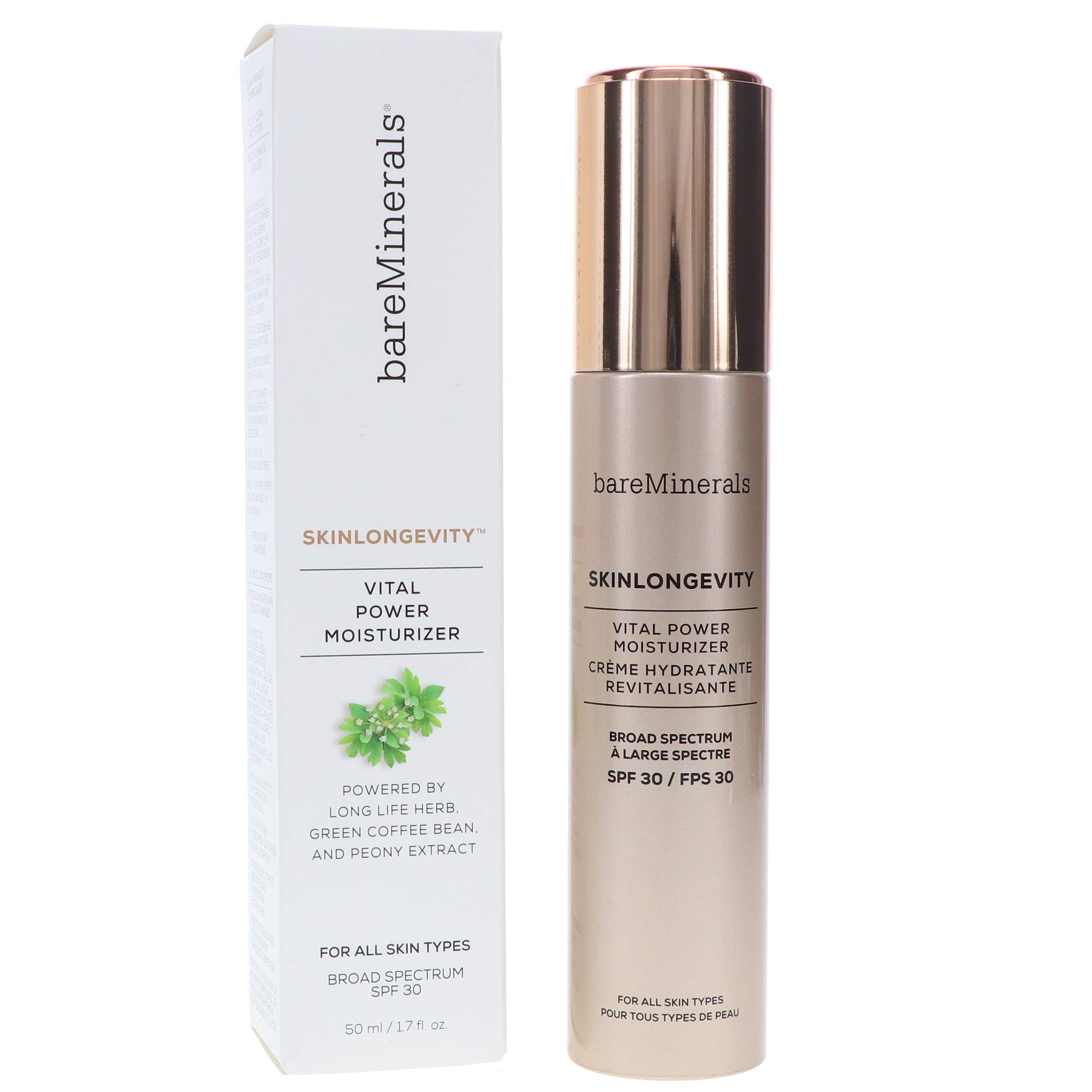 bareMinerals Skinlongevity Vital Power Moisturizer Broad Spectrum SPF 30, Cedar 11, 1.18 Fl Oz