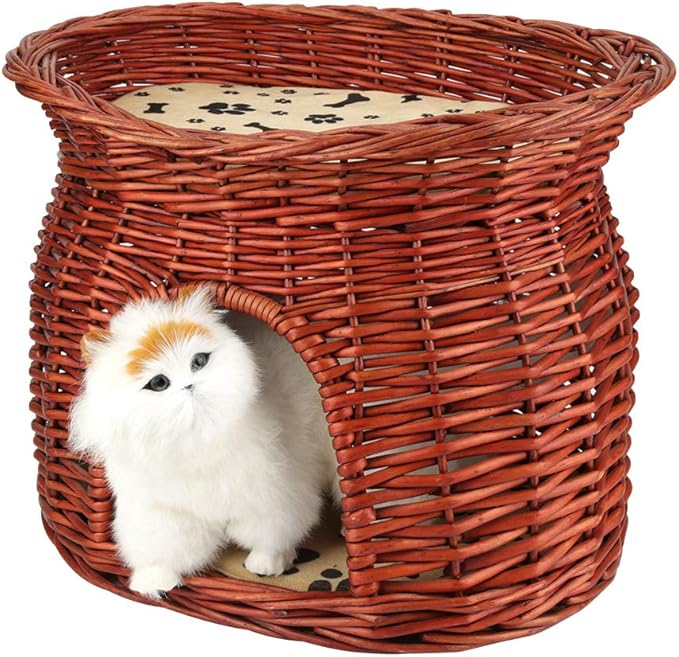 Tbest Cat Basket Wicker,2 Layers Cat Bed Cave,HandMade