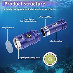 WINDFIRE TS08 Scuba Diving Flashlight, Super Bright