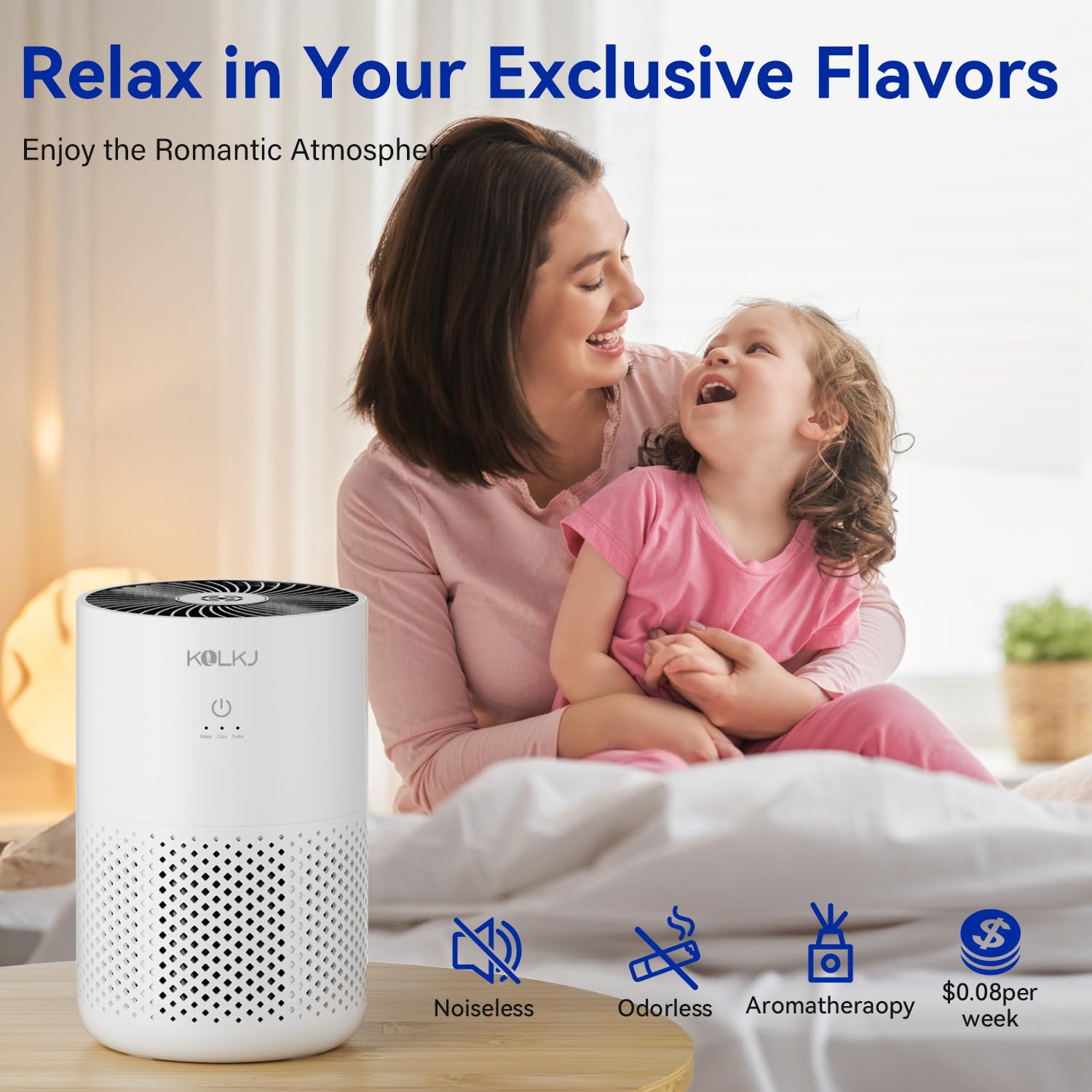Air Purifiers for Home Bedroom,KQLKJ H13 True HEPA Air Purifier with Fragrance Sponge for Better Sleep, Pollen, Smoke, Dusts, Pets Dander, Odor, Small Air purifier for Office,Dorm Room(White)