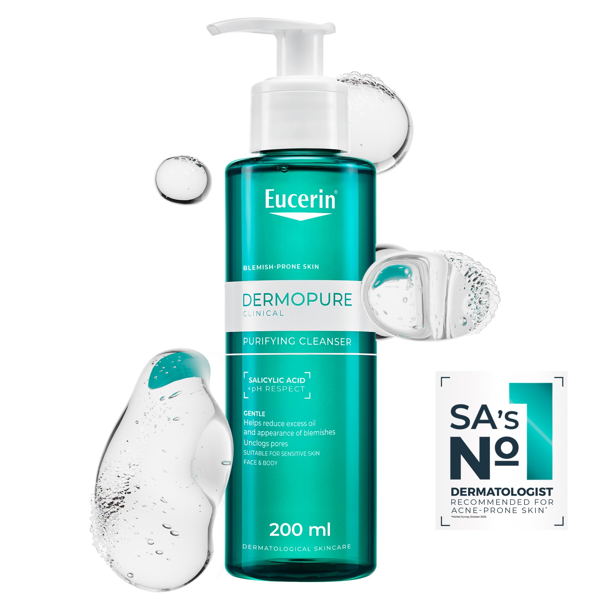 Eucerin DermoPurifyer Oil Control Cleansing Gel 200ml, Gentle and Effective Facial Cleanser for Blemish-Prone Skin, Non-Comedogenic Face Wash