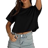 Crop Tops for Women Short Sleeves T Shirts Casual Crewneck Curved Hem Loose Fit Summer Basic Tees