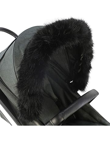 grey pram with fur hood