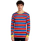 60 70s Adult Men's Neck Pullover Shirt Costume Cosplay Stripe Long Sleeve Shirt