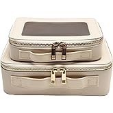 SANHECUN Cosmetic Case with Zipper TSA Approved Storage Box Travel Organizer Pouch Toiletry Portable Makeup Bag Cosmetic Set (2, White)