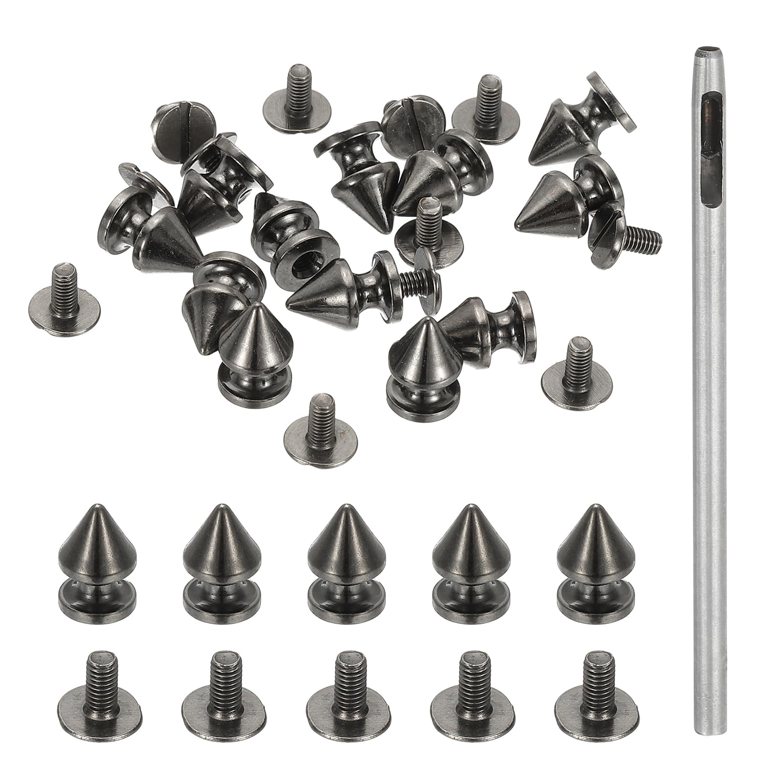 PATIKIL 12mm Studs for Clothing, 24 Sets Spikes for Clothes Studs and Spikes Leather Rivets Metal Cone Punk Spikes Screw Posts with Hole Puncher for Leather Jacket Fabric, Bronze Grey