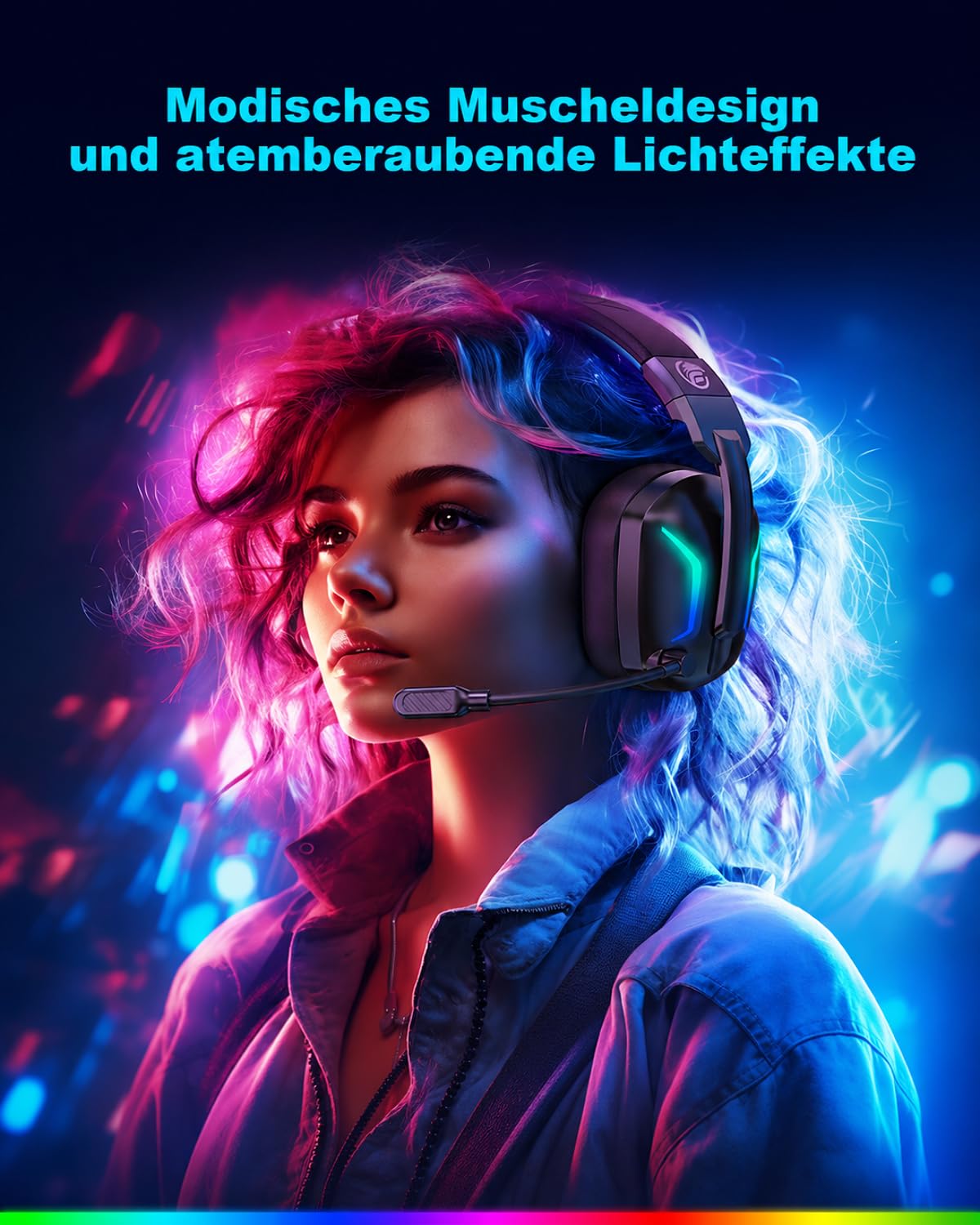 Fachixy Wireless Gaming Headset mit Mikrofon für PS5, PS4, PC, Switch, Mac und Laptop, 2,4GHz Low Latency USB & Bluetooth, faltbar mit LED-Licht, Surround Sound und 80 Std. Akkulaufzeit 8