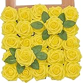 TINGE TIME Yellow Flowers Artificial Rose 25pcs Realistic Fake Roses for DIY Wedding Bouquet Baby Shower Centerpiece Floral Arrangement Party Home Cake Decorations