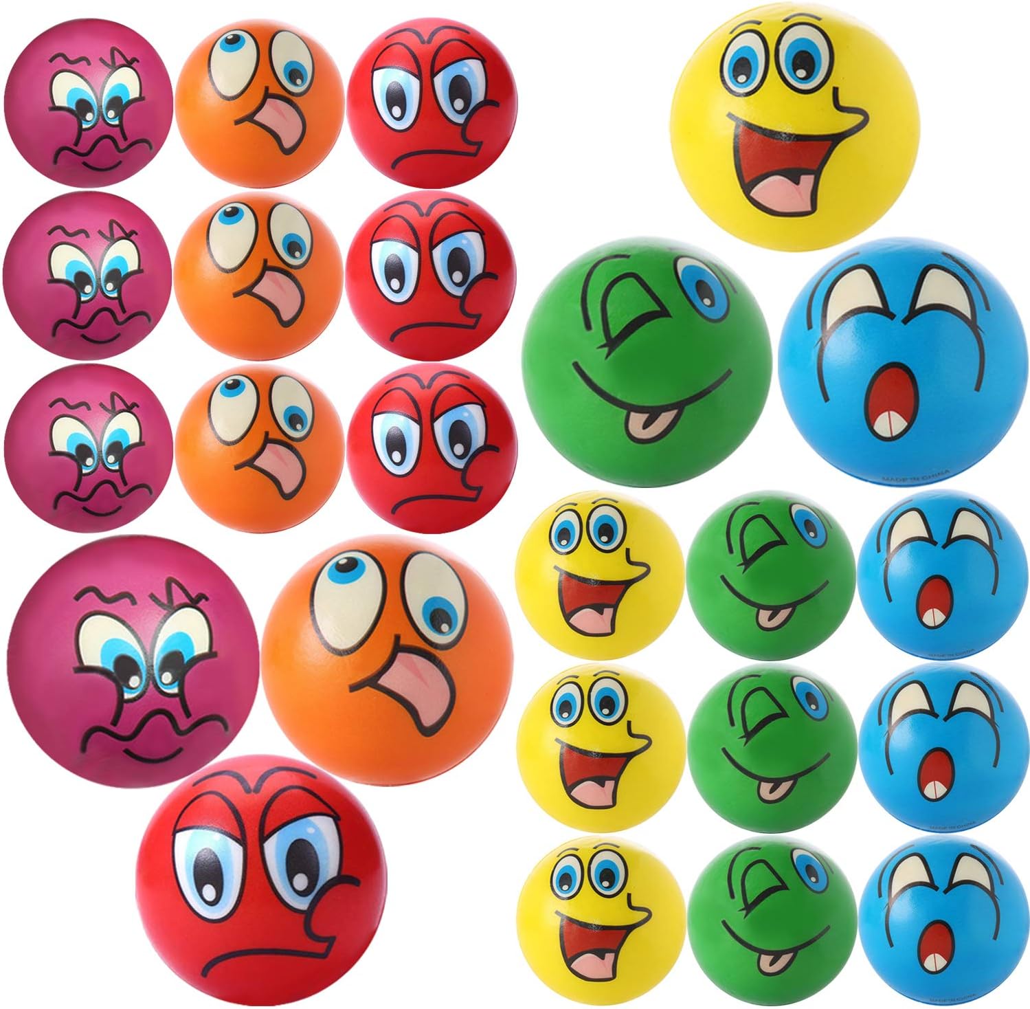 Bcpress 24 Pack 2.5 Inch Stress Bouncy Balls Funny Face Squeeze Ball