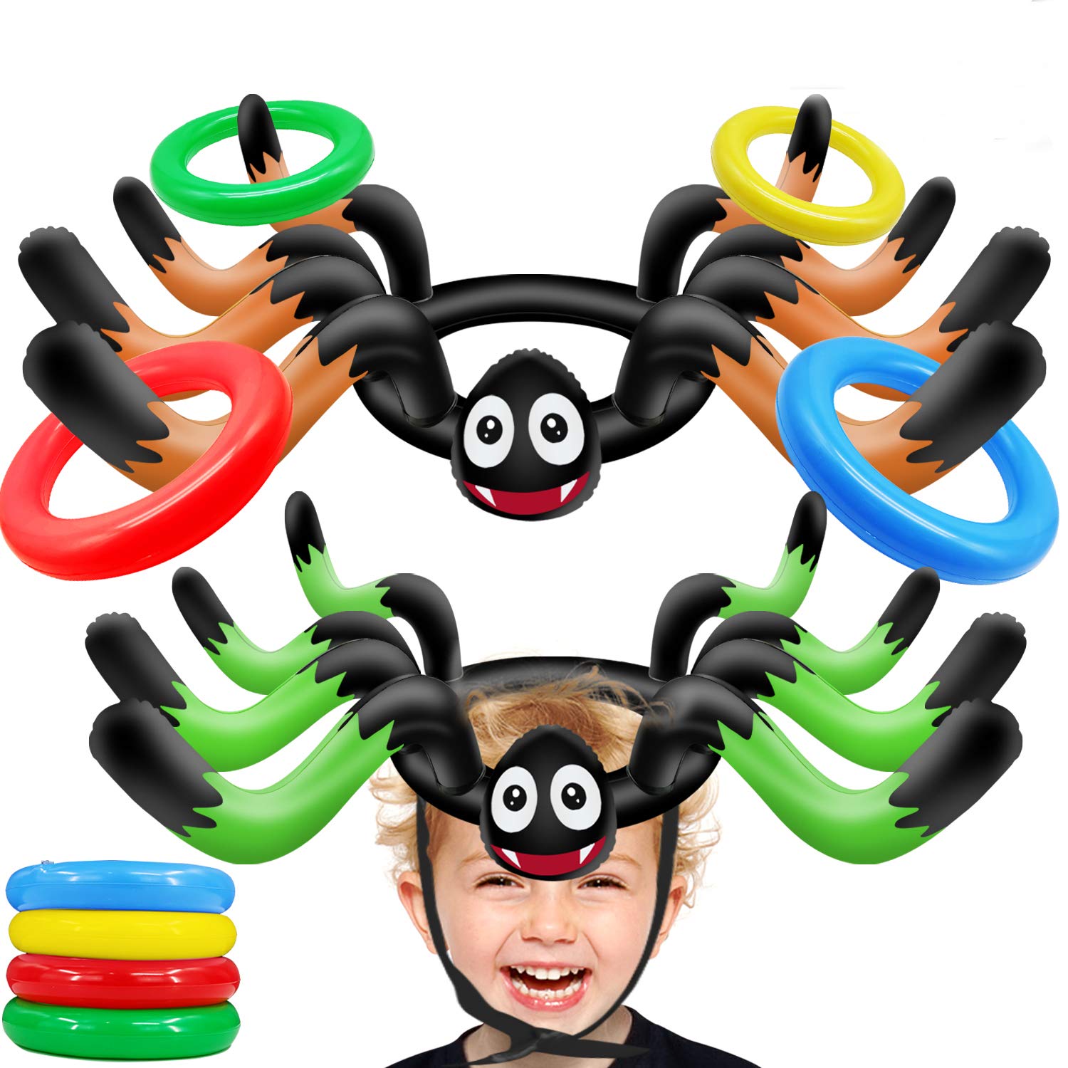 Photo 1 of 10 PCS Giant Halloween Ring Toss Games Inflatable Spider for Kids Adult Indoor Outdoor Carnival Family Party Games Spider Toys Halloween School Party Favors (2 Giant Spiders, 8 Rings)