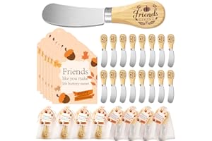 ERTIUANIO 20 Sets Friendsgiving Party Favors Bulk, Thanksgiving Fall Gifts for Friends, Stainless Steel Butter Knife with Wood Handle With Thank You Card Organza Bag, Friendsgiving Party Supplies