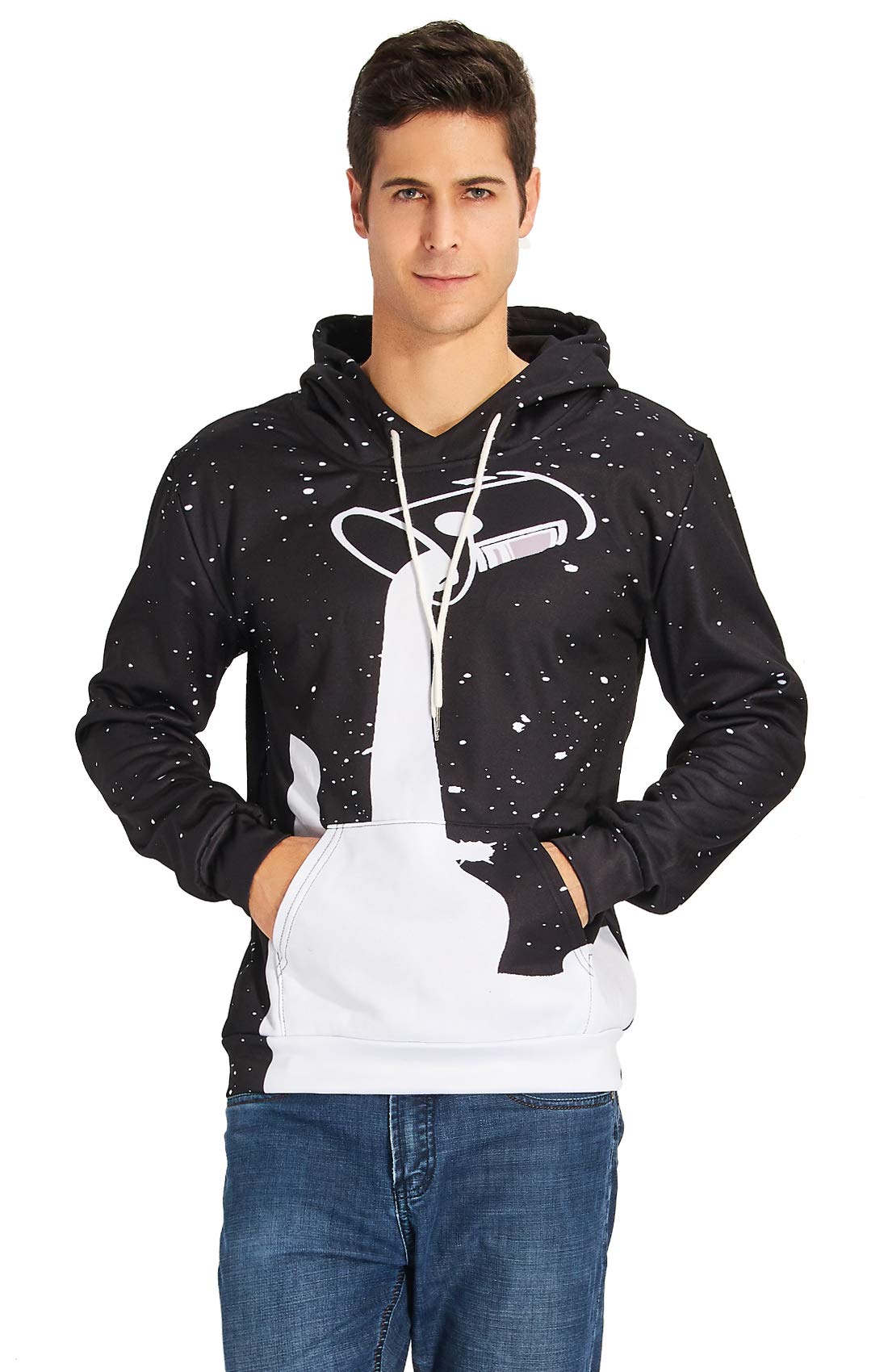 RAISEVERN Felpa con cappuccio a vita bassa stampata a vita bassa 90\'s Star Pouring Milk nera