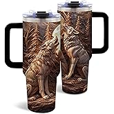 DUUV 40 Oz Wolf Tumbler with Handle and Straw, Cool Stainless Steel Insulated Tumblers for Women Men, Christmas Thanksgiving Birthday Gifts for Wolf Lovers Brother Dad, 1PCS