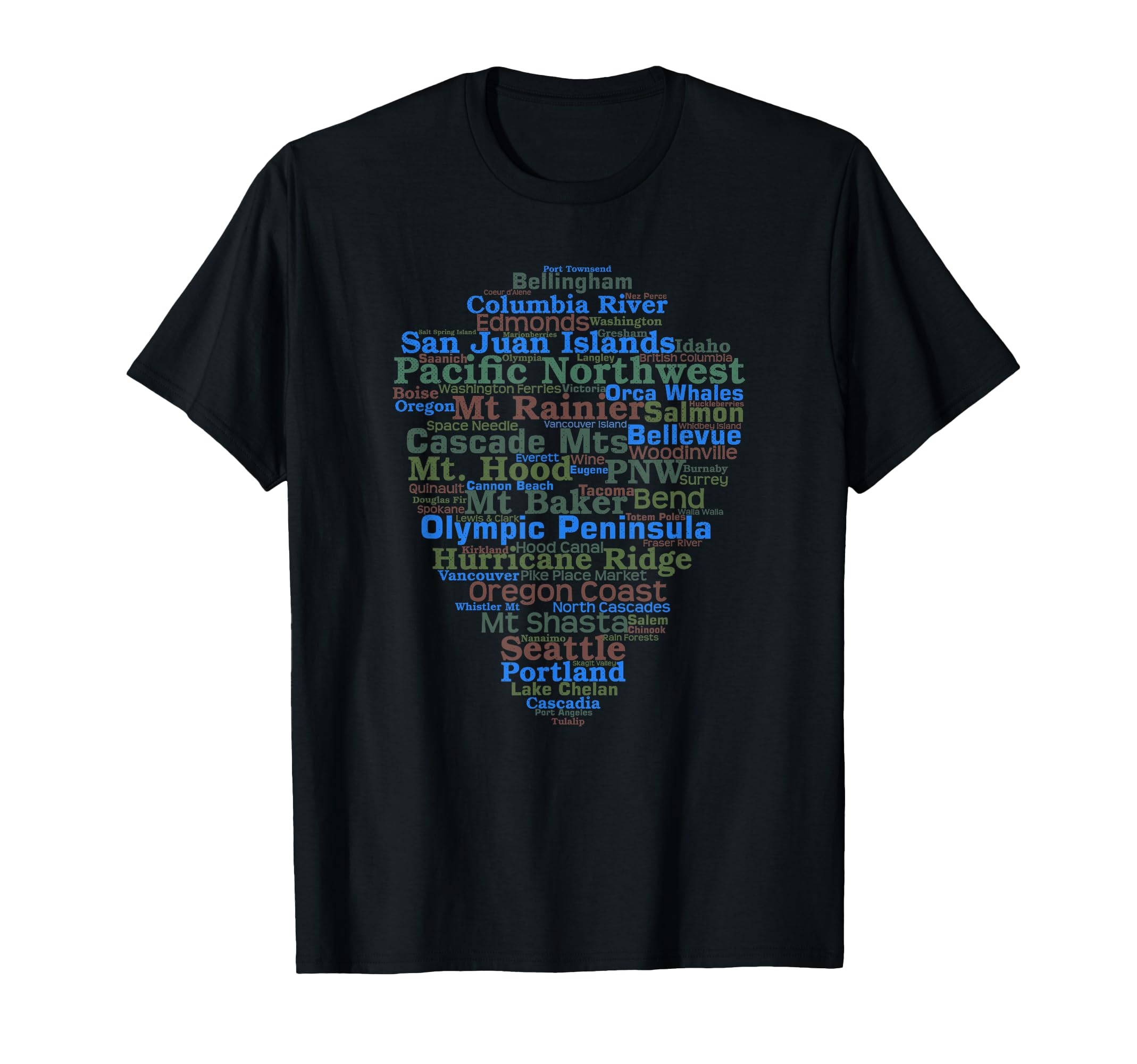 Pacific Northwest Word List Cloud Design Hiking Camping T-Shirt