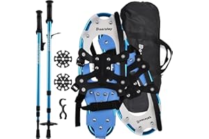 Doorslay 5-in-1 Snowshoes for Men Women Youth Kids, 21/25 Inches Lightweight Aluminum Alloy All Terrain Snowshoes for Hiking, with Trekking Poles, Snow Baskets, Storage Clip and Carrying Tote Bag