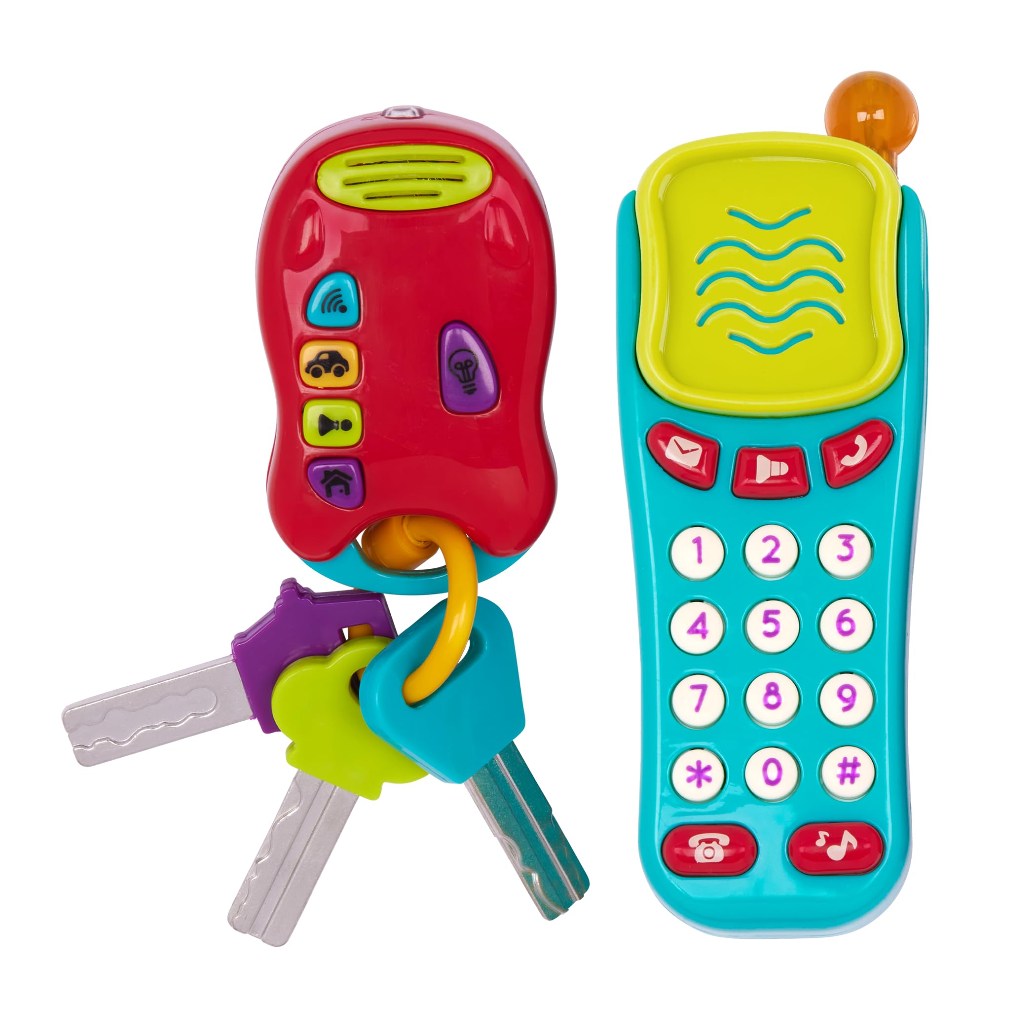 Battat – Sensory Toys – Pretend Phone & Keychain – Toddler Light – Up Toy Car Keys – 10+ Months+ - Light & Sound