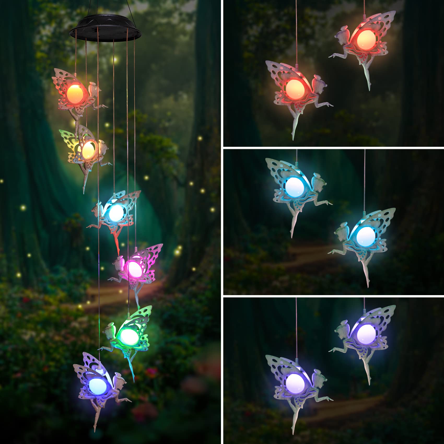 Photo 1 of Tryme Solar Wind Chimes for Outside Changing Colors Fairy Wind Chime Lights Windchimes Outdoors Unique Decorative Mobile Gifts for Mother's Day Thanksgiving Christmas Birthday