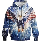 GHUALURU Creative American Flag Hoodies Eagle Sweatshirt Hoodies Tie Dye Graphic Hoodies Pullover
