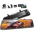 12"4K Rear View Mirror Camera with Carplay&Android Auto, Mirror Dash Cam Backup Camera for Cars, Smart Touch Screen&Voice Control, Front and Rear Recording, 64GB Card, Parking Monitor, Reverse Assist