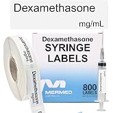 Dexamethasone mg/mL Syringe Labels - 800/Roll, 12mm x 40mm (0.5" x 1.5"), Latex-Free Permanent Adhesive, MERMED