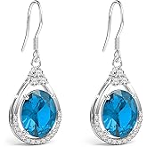 18K White Gold Plated Sterling Silver Oval Cut Cubic Zirconia Drop Dangle Earrings for Women Hypoallergenic Statement Earrings Gifts for Women Mom (Aquamarine)