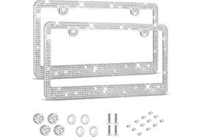 HOTOR License Plate Frame - Lastingly Bling and Sparkly License Plate Frame for Women, Stainless Steel & Obstruction-Free Frame with Multifaceted Rhinestones, White, 2 Pack