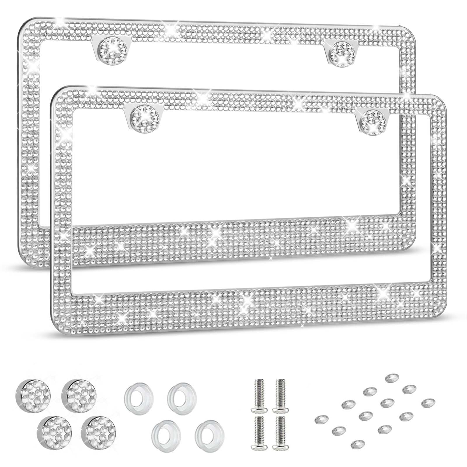 Photo 1 of HOTOR License Plate Frame - Lastingly Bling and Sparkly License Plate Frame for Women, Stainless Steel & Obstruction-Free Frame with Multifaceted Rhinestones,Black, 1 Pack
