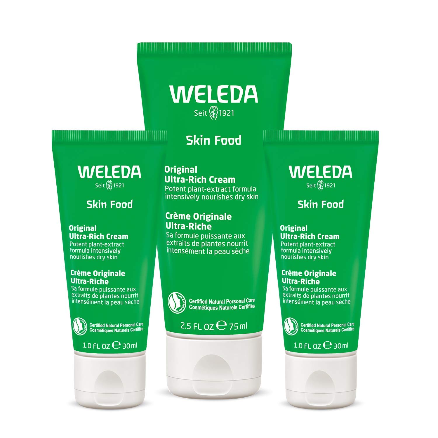 Weleda Skin Food Original Ultra-Rich Body Cream Trio, 3 Piece Set, 2.5 Fluid Ounce (Pack of 1), 1 Fluid Ounce (Pack of 2), Plant Rich Moisturizer and Lip Care with Chamomile and Calendula