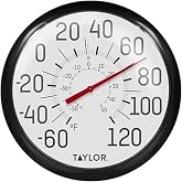 Taylor 13.25 Inch in/Out Dial Weather Thermometer | Large Display, UV-Resistant, Shatterproof Lens, Black Bezel, Reads -60 to 120 Degrees F