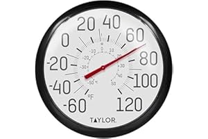 Taylor Big and Bold Wall Thermometer, Indoor Outdoor Thermometer, Wireless Thermometer with Easy to Read Numbers for Patio, Pool, and Indoor Areas, 13.25-inch, Black