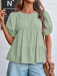 Tankaneo Womens Puff Sleeve Peplum Babydoll Tops