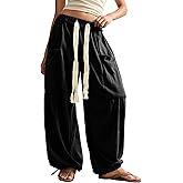 Springrain Women's Baggy Wide Leg Pants Casual Drawstring Harem Pants Bohemian Trousers with Big Pockets