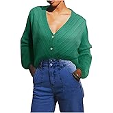 Milumia Women's Button Up Cardigan Sweaters Fall V Neck Long Sleeve Loose Knit Coat Outerwear
