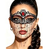 Tgirls Rhinestone Masquerade Lace Mask Women Tassel Beaded Costume Eye Masks for Party