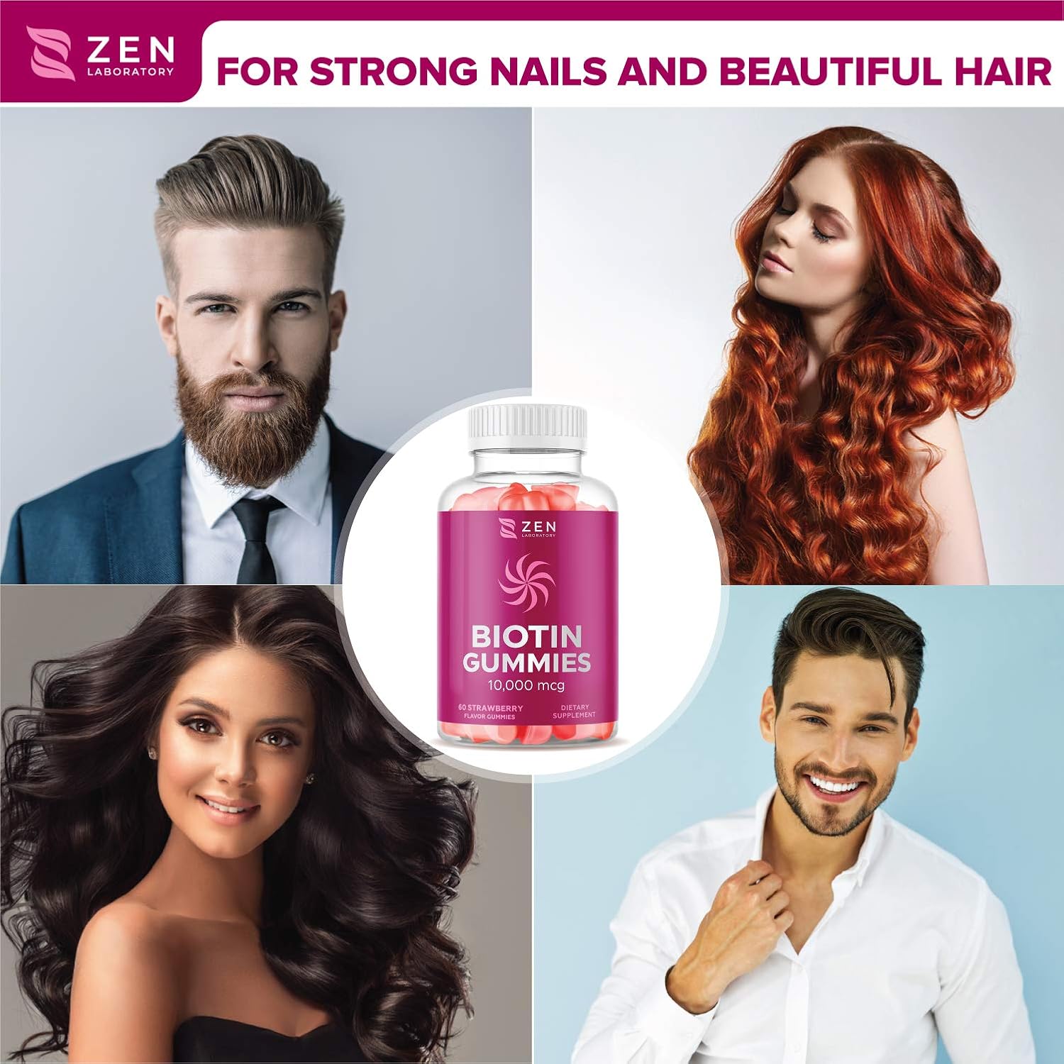 Biotin Gummies 10000mcg Vitamin Supplement for Hair Skin Nail Growth w/ Coconut Oil, Zinc, Vitamin C, D3, B12, B6, E for Women Men - Multivitamin Beard Hair Care Growth, Nail Strengthener (2 Pack): Health & Personal Care