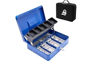 ZYNKORA Locking Cash Box with Carry Bag, Metal Money Box with Money Tray, Durable Lock Safe Box with Key, 4 Bill 5 Coin Slots,Cantilever Design, Large Cash Boxes, Money Saving Organizer