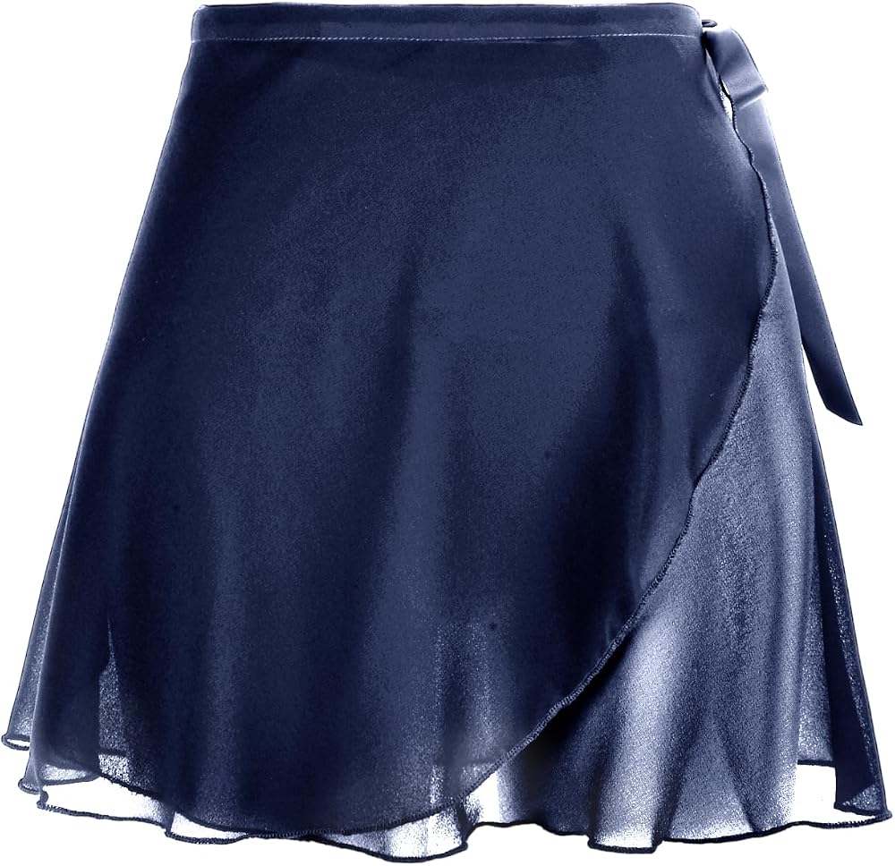 Yolev Ballet Wrap Skirt Chiffon Adjustable Waist Dark Blue Women Girls