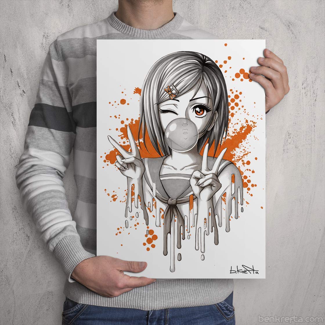 Bubblegum Anime Girl Print Kawaii Candy Orange And Grey Signed Manga Artwork Paper Poster Cute Character In Japanese School Uniform Art Collectibles Prints Startfi Io Bubblegum Anime Girl Print Kawaii Candy Orange And Grey Signed Manga Artwork Paper Poster Cute Character In Japanese School Uniform Art Collectibles Prints Startfi Io
