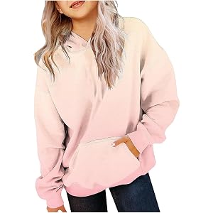 Cute Hoodies for Girls Gradient Hooded Sweatshirts Oversized Long Sleeve Pullover Tops Preppy Clothes