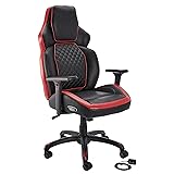 Amazon Basics Ergonomic Gaming Chair with Bluetooth Speakers and Built-in Mic, Push-Button Height Control - Red