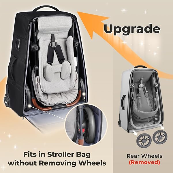 YOREPEK STROLLER BAG COMPATIBLE WITH UPPABABY VISTA V2/V3 AND CRUZ V2 (NO WHEEL REMOVAL NEEDED), PADDED STROLLER TRAVEL BAG WITH WHEELS, FOLDABLE STROLLER COVER WITH STORAGE POCKET, ALL BLACK