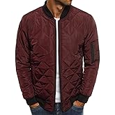 Mens Bomber Jackets Diamond Quilted Fall Winter Rib Varsity Lightweight Coat