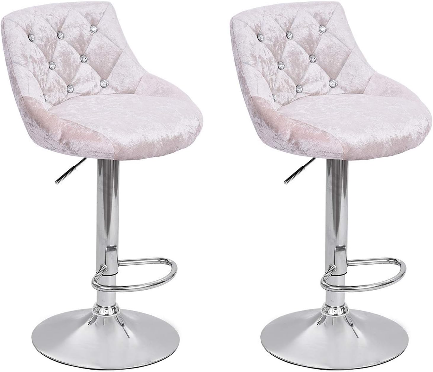 Naiflowers Flannel Bar Stool, Set of 2 Softness 360 Degree Swivel Bar Chairs Dining Stools Counter Barstools for Kitchen Bar Stools Adjustable Gas Lift & Chrome Steel Footrest Metal Base (Silver)