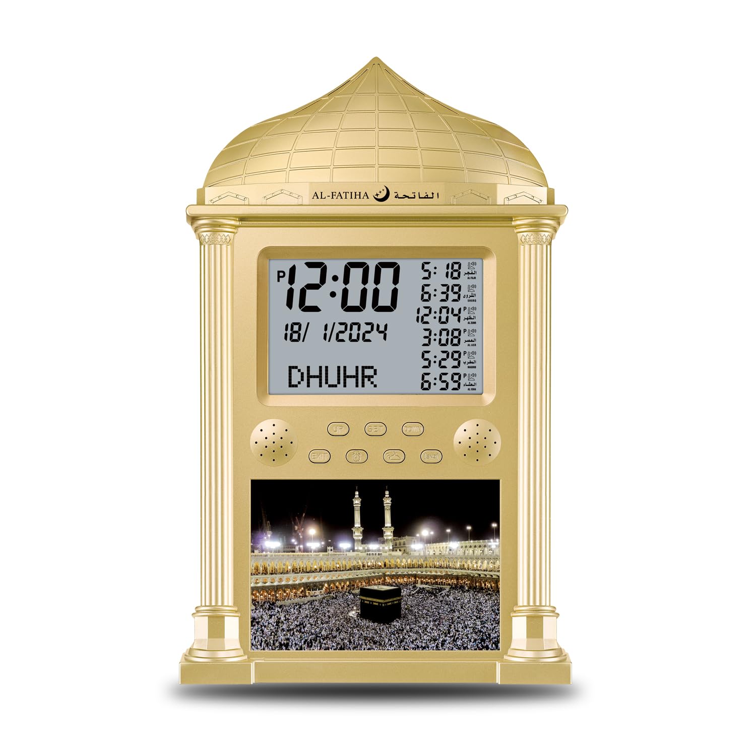 Al Salama Muslim Alarm Clock, LED Prayer Clock, Digital Athan Wall Calendar for Reading House, Office, Mosque, Home Decor (Gold)