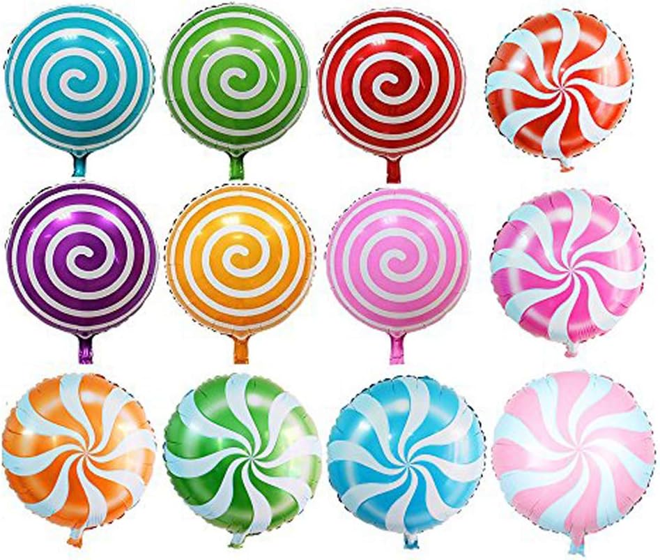 Yexpress 12pcs 18 Inch Round Sweet Candy Balloons, Lollipop Aluminum Film Balloon, Cartoon Birthday Wedding Party Foil Balloons Toy